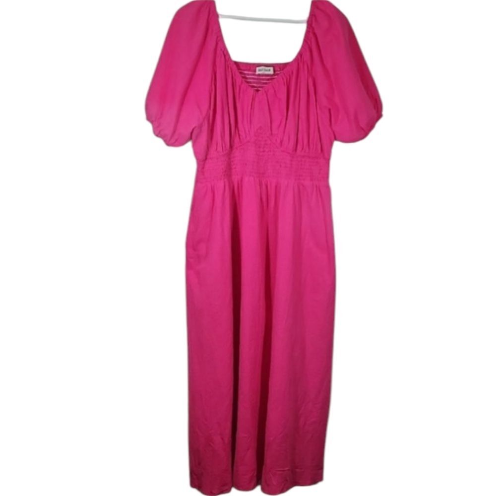 Grace Karin Bright Fuschia Pink Short Puff Sleeve Maxi Dress Lined XL